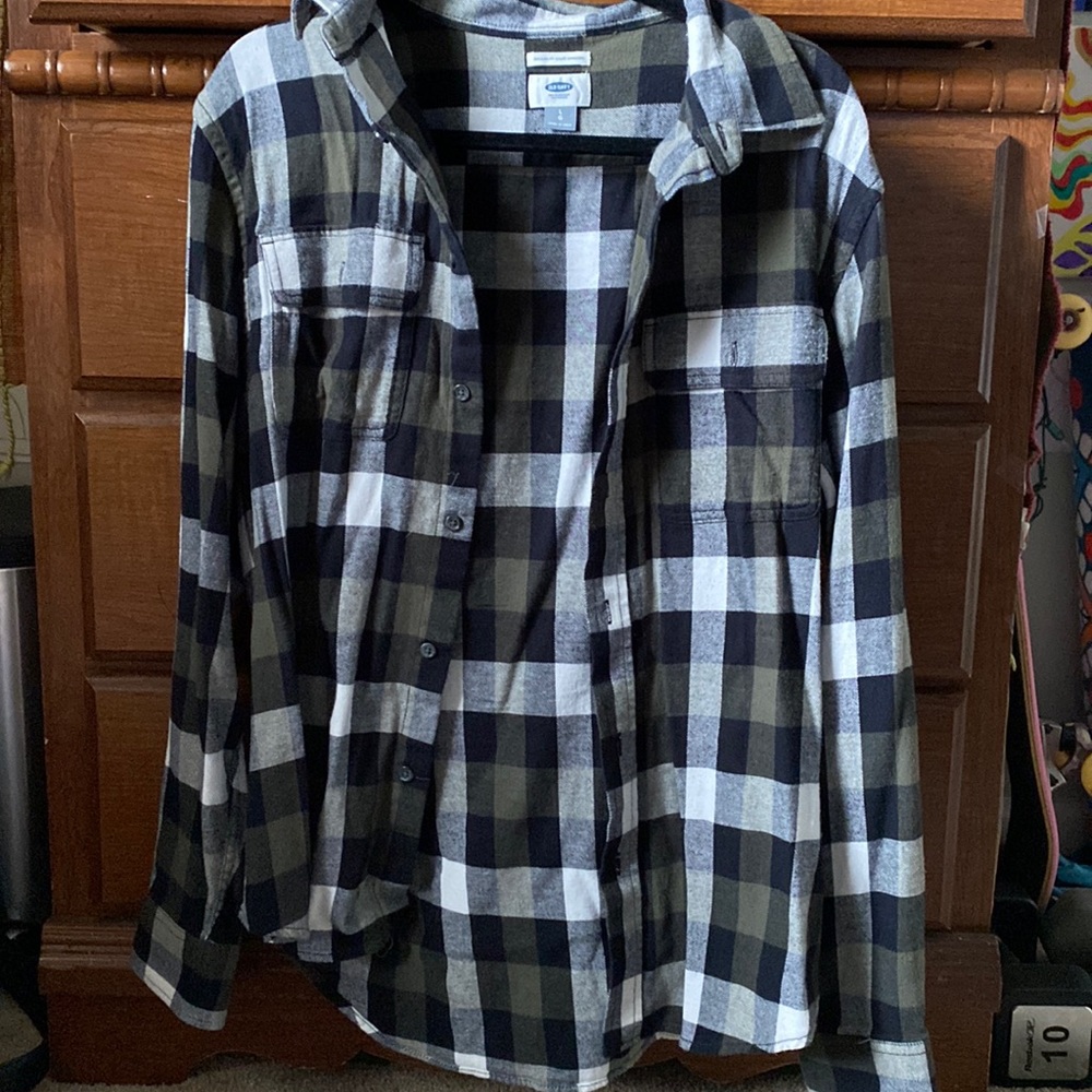 Old navy green/black/white womens large flannel